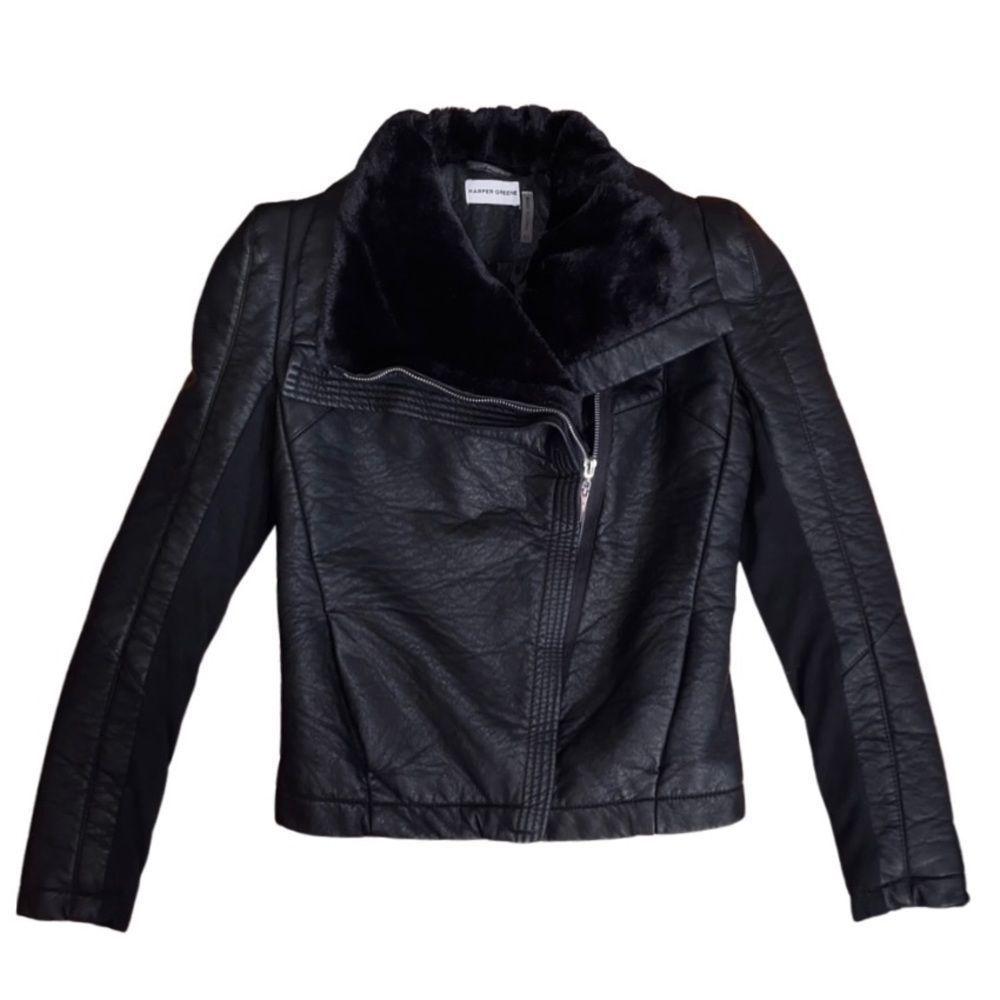 Paneled Faux Shearling / Faux Leather Jacket - Size XS